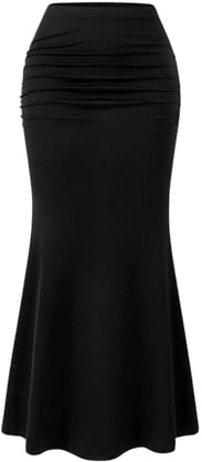 GORGLITTER Women's High Waisted Fishtail Ruffle Midi Skirts Ruched Bodycon Elegant Going Out Skirt
