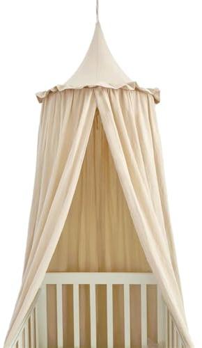 MWAHJU Dosel for Cama de niños con Volantes, Cubierta algodón, Red for Lectura, Cortina, escondite, Tienda Redonda Colgante, decoración habitación para NiñOs & NiñAs(Beige)