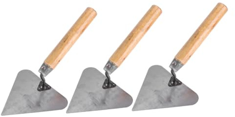 Mipcase 3 piezas Paleta de Esquina Triangular de Acero Inoxidable con Mango de Madera de Herramienta Multiusos para Albañilería y Enlucido de Mortero