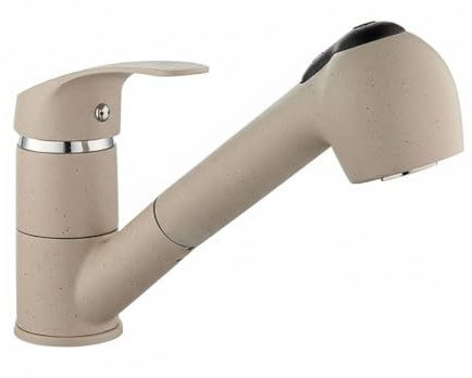 Miscelatore Lavello Monocomando + Doccetta Estraibile Cucina Beige Avena Sabbia