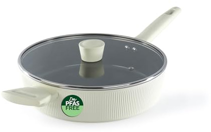 Russell Hobbs Côte Ceramic 28cm Sauté Pan with PFAS-Free Non-Stick Coating - Forged Aluminium Body, Soft-Touch Handles & Glass Lid with Steam Vent, Induction Compatible