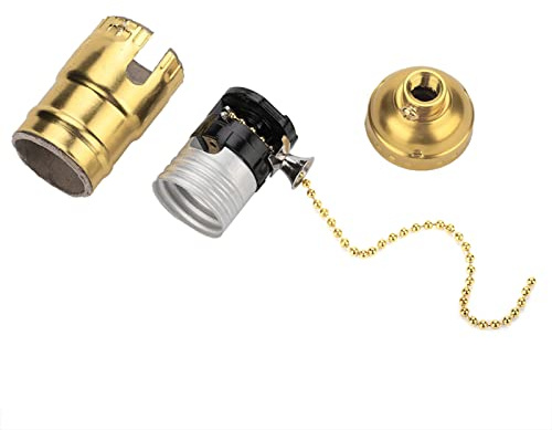 Smandy Portalámparas Vintage E27, Base para Lámpara de Escritorio, Casquillo de Luz con Cadena de Tracción para Bombillas de Tornillo Estándar E27 en Dorado, Plateado, Bronce y Negro (GOLD)