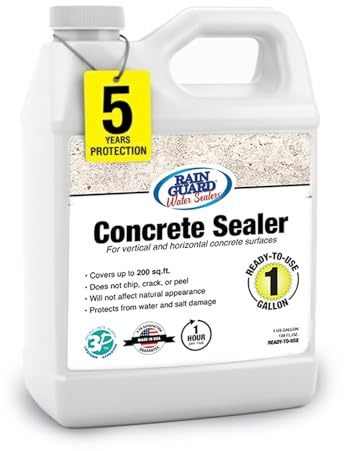 Rain Guard Concrete Sealer 1 Gallon | Ready to Use | Natural Finish | Deep Penetrating Protection Against Water and Salt Damage for All Concrete Surfaces | Silane/Siloxane Waterproofer
