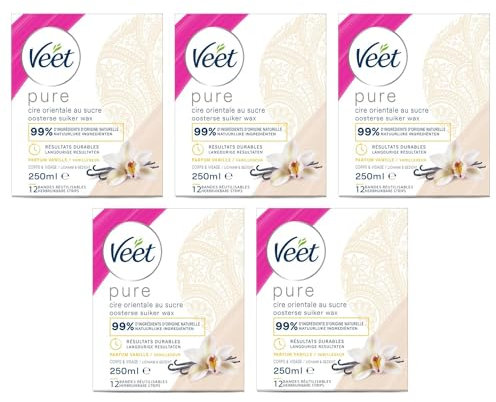VEET Lot de 5 Cires Chaude PURE Orientale au Sucre - Parfum Vanille - 250 ml