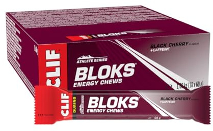 CLIF BLOKS Energy Chews | Black Cherry with Caffeine | Plant Based | Quick Energy for Running, Cycling & Marathon Training | Endurance Workout Snack | 18 x 60 g