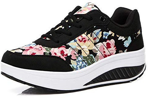Donne Sneaker Dimagrante Scarpe Passeggio & Scarpe Ginnastica Fitness Cunei Piattaforma Scarpe (38 EU,5 Nero)