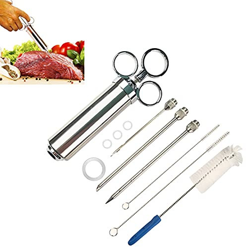 60ml Food Syringe with 3 Needles, Marinade Injection Needle, Kitchen Marinade Syringe 304 Stainless Steel for Chicken, B, Turkey, Meat, Roast, Barbecue