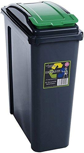 M1SS 25L, 50L Litre Plastic Indoor, Outdoor Recycle Recycling Waste Bin, Slimline Bin with Lid for in the Home/Kitchen - Made in UK (Green, 25L)