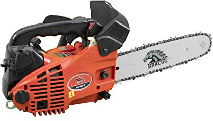 BRACOG Motosierra Gasolina Profesional de Poda (25.4 cc, Espadín 12). Motosierra Pequeña Anti-vibración con Cadena Motor de 2 Tiempos, 0.7 kw. Motosierra Ligera para Recortar, Podar Ramas