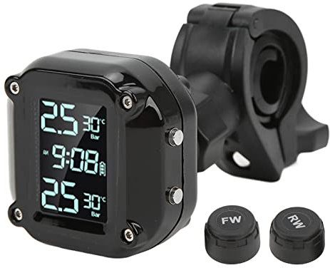 Motorcycle Tire Pressure Monitoring System, Waterproof Magnetic Rechargeable TPMS with 2 External Sensors, LCD Display Motorbike Tyre Alarm Tire Pressure and Temp Real Time Monitor
