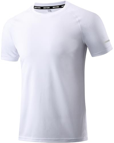 1 Pack T Shirts for Men, Moisture Wicking Dry-Fit Short Sleeve T-Shirts, Athletic Running Gym Workout Sports Tee Tops White-M