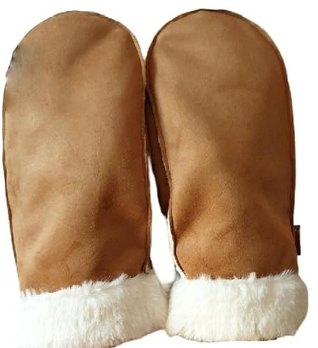 AXELENS Guanti Invernali Uomo Eleganti in Eco Pelle Scamosciata – Muffole Calde con Interno Felpato e Polsino in Eco Pelliccia – Taglia L/XL_Marrone
