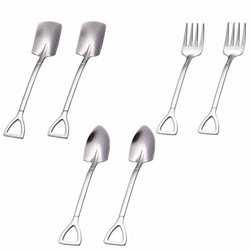 6PCS Shovel Spoon Set - Stainless Steel Coffee Latte & Dessert Spoons for Ice Cream, Fruit, Family & Party
