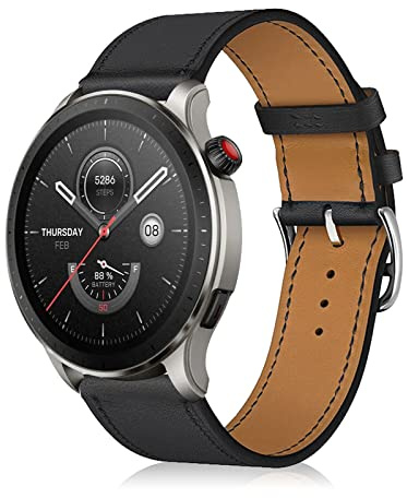 LanQii 22 mm läderarmband för Huawei Watch GT 6/GT 6 Pro/GT 5/GT 5 Pro/GT 4/GT 3/GT 2 (46 mm), ersättningsarmband i läder för Huawei Watch 5/4/3/3 Pro (46 mm)/Watch 4 Pro 48 mm – svart