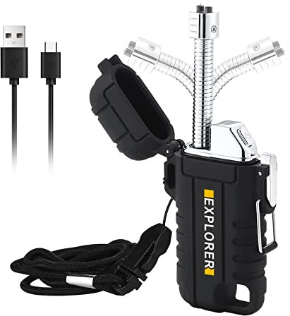 Accendino elettrico impermeabile USB accendino: Nizirioo ricaricabile accendino retrattile 360 gradi collo flessibile antivento e impermeabile per campeggio escursionismo attrezzatura di sopravvivenza
