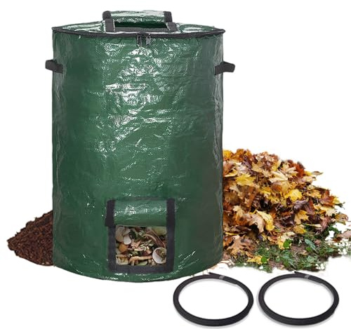 Large Compost Bin Bags,Garden Compost Bin Bags 80 Gallon(300L) Outdoor Collapsible Garden Yard Garbage Cans Fallen Leaf Bag (Green 1pc)