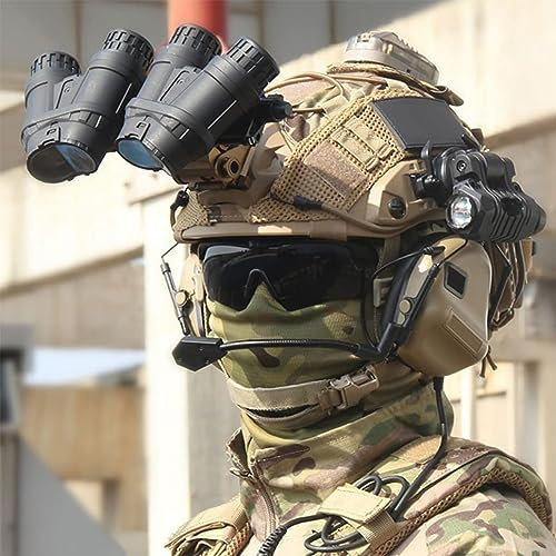 Paintball Airsoft Fast Tactical Helmet Set,with Noise Cancelling Headset,Telescope Model,Visor,Goggles,Signal Flashing Light,NVG Mount,Battery Pouch (Tan)