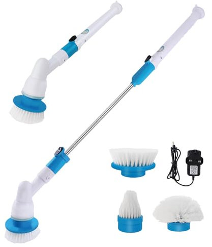 Balai de vadrouille électrique Rotatif sans Fil avec 3 têtes de Brosse remplaçables et Poignée de 105cm, 2000mAh Batterie, Laveur Rotatif électrique pour Salle de Bain, Cuisine