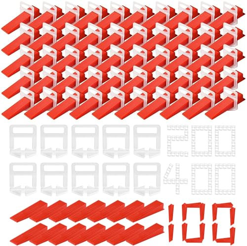 700 Piezas de Cuñas Niveladoras Suelo Sistema Nivelacion Azulejos con 400 Clips Separadores de Baldosas 2mm y 200 Clips Separadores de Baldosas de 1mm 100 Piezas de Cuñas Niveladoras Reutilizables