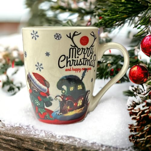 GMM Tazza Natalizia in ceramica, Mug Natalizia, Tazzone Natalizio, Ottima qualità, Regalo di Natale. (Orsetto/Maglioncino)