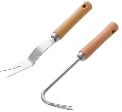 ENLACE 2 Stück Unkrautstecher Edelstahl, Unkrautjäter mit Holzgriff, Garten Manueller Weeder Wurzeljäter Gartengerät, Wurzeljäter Unkrautgabel für Garten zum Graben, Umpflanzen, Jäten