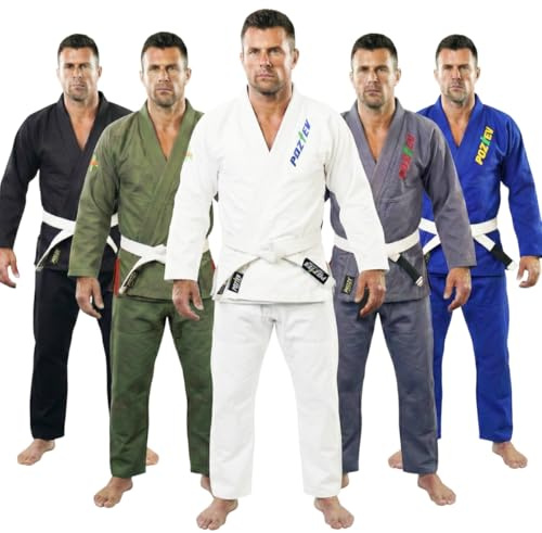 POZTEV Brazilian Jiu Jitsu Gi for Men & Women BJJ Gi Grappling Kimonos Preshrunk Lightweight Fabric Martial Arts Training Uniform With Free White Belt (White,A5)
