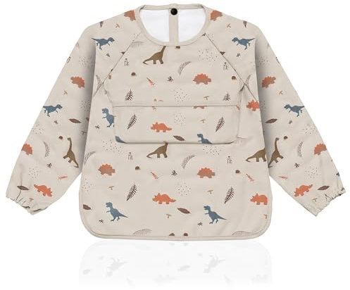 Wasserdichtes Ärmellätzchen | Wasserdichte Babylätzchen | Bib | 6 bis 36 Monate | Baby Lätzchen mit Ärmel | BLW-Ärmellätzchen** | Wasserdichtes Babylätzchen | Leicht zu reinigen (Dinosaurier)