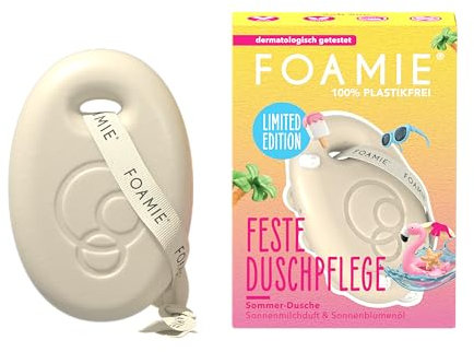 Foamie Feste Duschpflege Soft Sun Limited Edition | 3-in-1: Reinigt, Massiert & Pflegt | Sonnenmilch-Duft | Mit Sonnenblumenöl | Vegan & Plastikfrei | pH-hautneutral | 80g