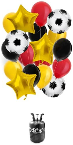Ballongas Set * FUSSBALL EM 2024 * Helium Flasche + 18 Ballons + Band | Heliumflasche Set + Knickventil + Luftballons + Folienballons | Fußball EM 2024 Party Deutschland Deko Ballondeko