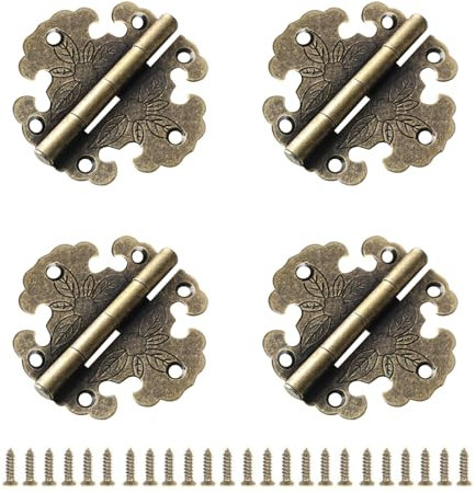 GUANGJIA 4 Pcs Bronze Tiny Antique Brass Hinges, Brown, 6.6 x 6.7 cm, Surface Mount, Antique Style