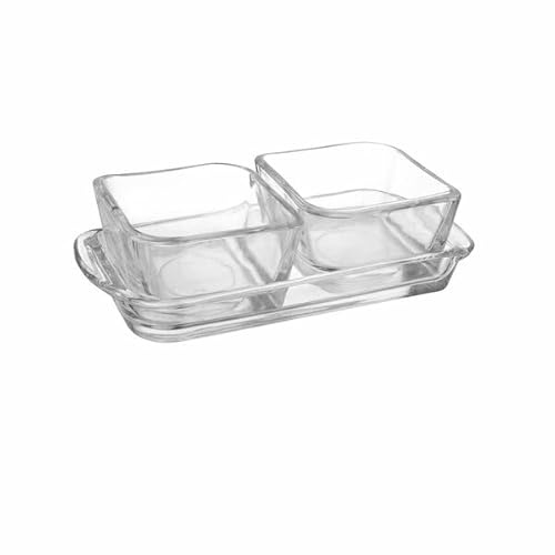 Mini ciotole per salse, 3 + 1 piccolo set di ciotole in vetro, salsa, marmellata, maionese ketchup, vassoio e ciotole, piatto per burro al miele per colazione, 70 ml (2 + 1 set)