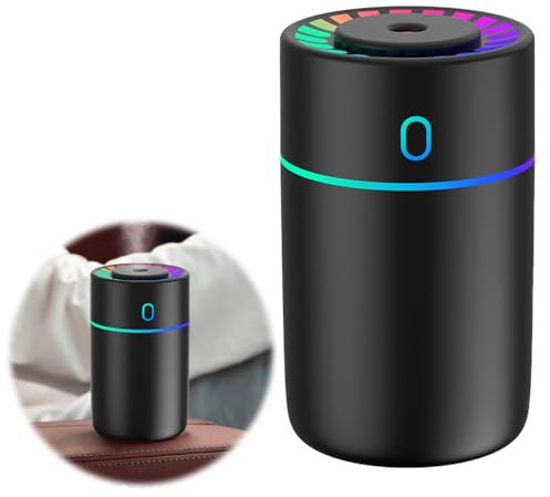 HIULLEN Ambientador para Coche, Difusor de Aceites Esenciales con Luces de Colores, 2 Modos de Niebla, Mini Difusor Humidificador para Coche, Oficina, Dormitorio, Casa, Viajes