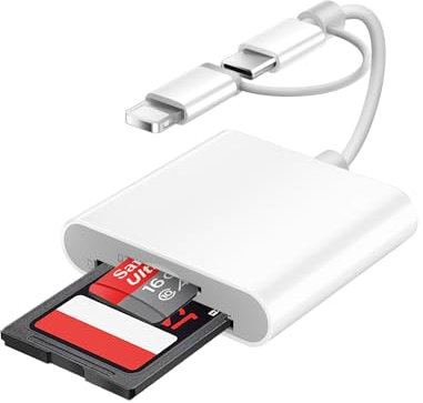 2 in 1 SD Kartenleser für Phone16/15/14, SD Card Reader for Phone SD Karten Adapter für Phone Dual Kartensteckplatz Speicherkartenleser Kamera-Kartenleser-Adapter Micro SD Kartenleser-Plug and Play
