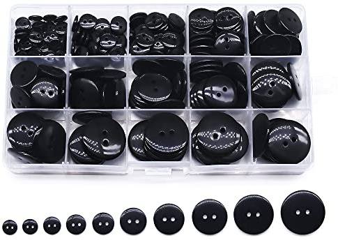 Jamsinmu 280pcs botones de coser botones de niños caja de PVC para coser artesanías scrapbooking costura artesanal Negro MIX