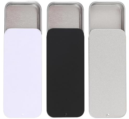 Losueeun 3 unidades de latas con tapa deslizante de metal, 8 x 3,4 x 1,2 cm, cajas de lata portátiles, recipientes vacíos rectangulares