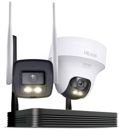 HiLook WLAN Überwachungskamera Set Außen | 4MP Bullet + PT Turret Kameras | WiFi NVS mit Micro-SD-Slot | Outdoor Kamera Komplettset | Menschen- & Fahrzeugerkennung | Nachtsicht | 2-Wege-Audio