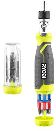 Ryobi - RHSDSMR35 - Tournevis à cliquet pivotant 72 dents – 35 accessoires – Tête réglable 45° / 90° / 180°, embouts 1/4˝ hex, fixation magnétique – Bricolage & réparation