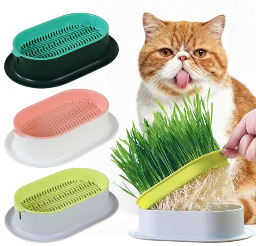 Ulawellor Lot de 3 Bac à Herbe à Chat Hydroponique Plateau de Germination Facile à Cultiver Durable avec Grille Amovible Convient pour Maison Bureau Jardin Intérieur Extérieur