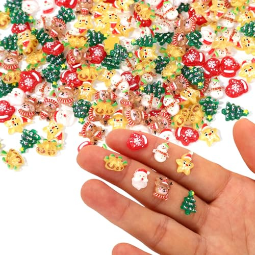 210pcs Mini Christmas Figurines Figures, 7 Styles Resin Miniature Small Tiny Little Christmas Ornaments for DIY Crafts Xmas Tree Dollhouse Decoration (Green, Yellow, Red, White, Brown)