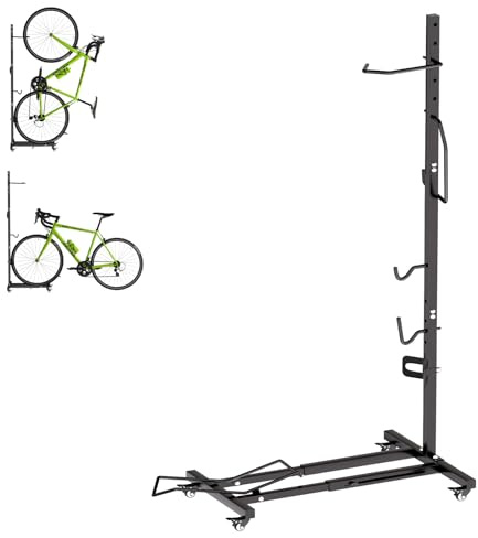 Vertical Bike Stand with Wheels, Fits 22-29 Bikes, Tires up to 4 Wide