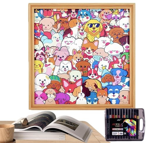 Puzzle À Colorier pour - Cadre Photo Chien À Colorier,Puzzle Décoratif | pour Amateurs d'animaux Collectionneurs Garçons Réunions Familiales Soirée Jeux Vacances Anniversaire
