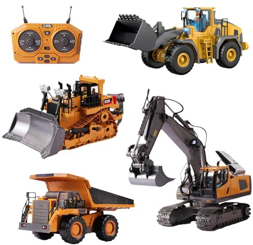 2026 Construction Rc Set Of 4, 2026 New Excavator Trucks with Cool Lights and Sounds, Complete Control Over The Construction Site, Alloy + Plastic Material, 2.4ghz Remote, 360 Rotation (Complete)
