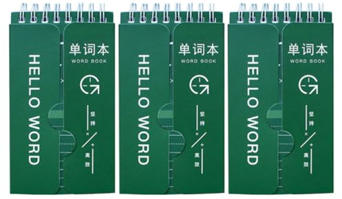 Beavorty 3pcs English Vocabulary Notepads with Cover, Pocket-sized Student Stationery, Dark Green Word Writing Notebooks for School and Study