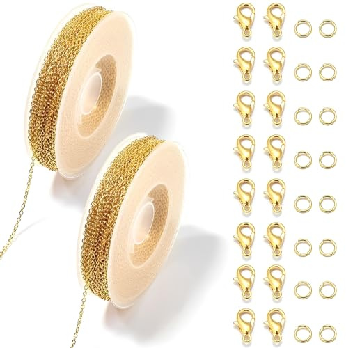 6 m halsbandskedjor, rostfritt stålkedja, smyckenskedjor, kedjearmband, smycken kedjor, med 20 hummerlås, 100 anslutningsringar, för att göra halsband, armband, (2 × 3 mm)