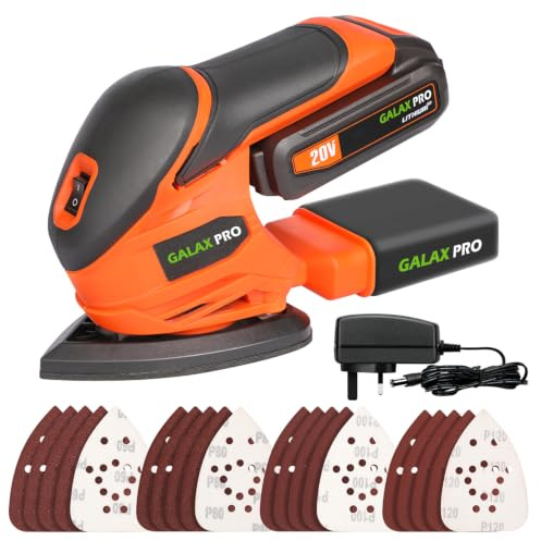 GALAX PRO 20V Cordless Detail Sander, Dust Collector, 20Pcs Sandpaper