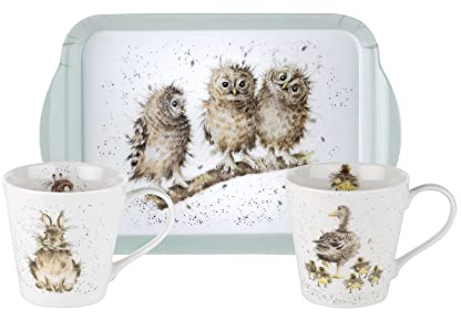 Pimpernel x Wrendale Designs Mug and Tray Set - Suitable for Serving Tea or Coffee for 2 People, Gift Set, Featuring Charming Animal Illustrations by Artist Hannah Dale