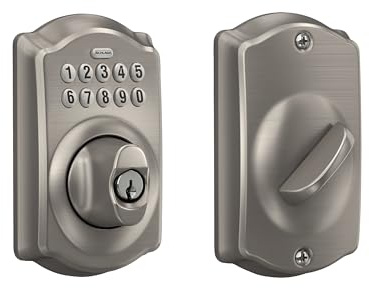 SCHLAGE BE365VCAM619 Camelot Keypad Deadbolt Electronic Keyless Entry Lock, Satin Nickel