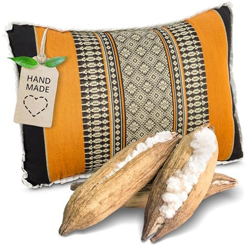 livasia Sofakissen Dekokissen - 22x33x13cm - Nackenkissen, Sofapolster mit Muster, Reisekissen mit Kapok, Kissen Armlehne Palettenmöbel, Garten und Balkon, handgefertigt (Schwarz/Orange)