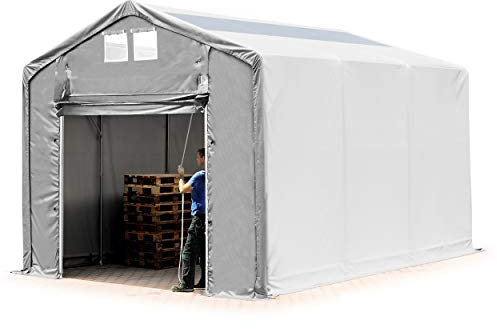 TOOLPORT Lagerzelt Zelthalle Weidezelt 4x6x3 m mit Hochziehtor - durchgehende PVC Plane 850 N mit Oberlicht - Wasserdicht