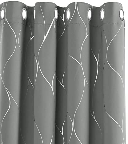 Deconovo Blickdichte Gardinen Verdunkelungsvorhänge mit Ösen Thermogardine Kälteschutz für Wohnzimmer, 245x140 cm(HöhexBreite), Hellgrau, 2er Set
